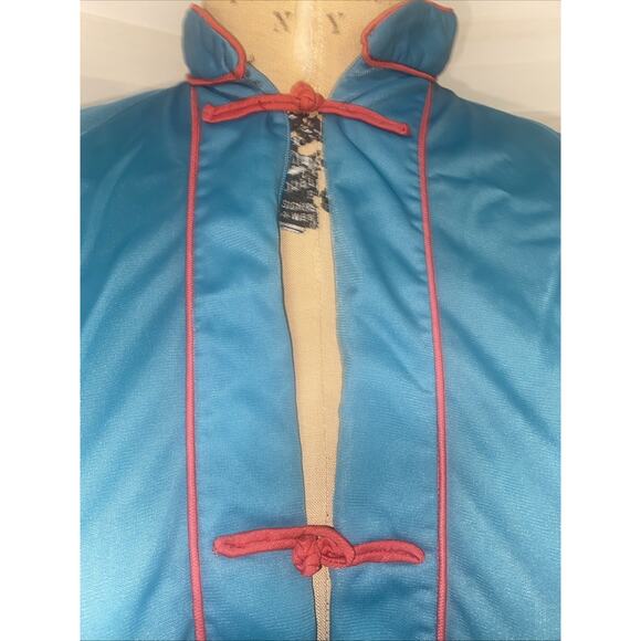 Vintage Aqua Nylon Full Length Robe Chinese Asian Theme X-Large - Picture 4 of 8